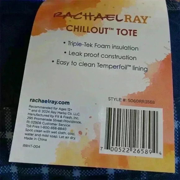 Rachael Ray Chillout Insulated Cooler Tote Bag Blue Plaid - Picture 4 of 6